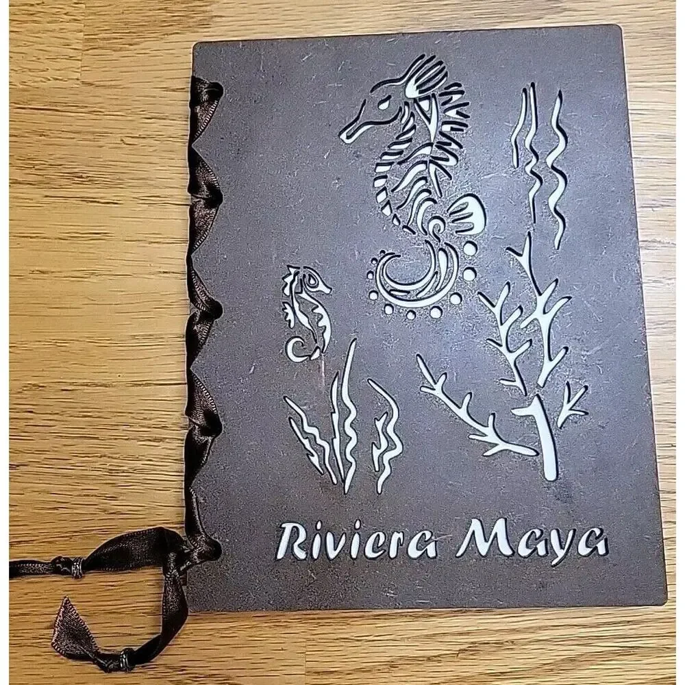 Laser Cut Seahorse Wooden Ribbon Bound Journal Handmade Paper Made In Mexico